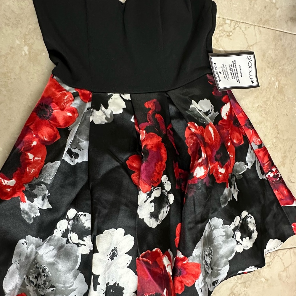 Macy's Strapless Black and Red Floral Dress